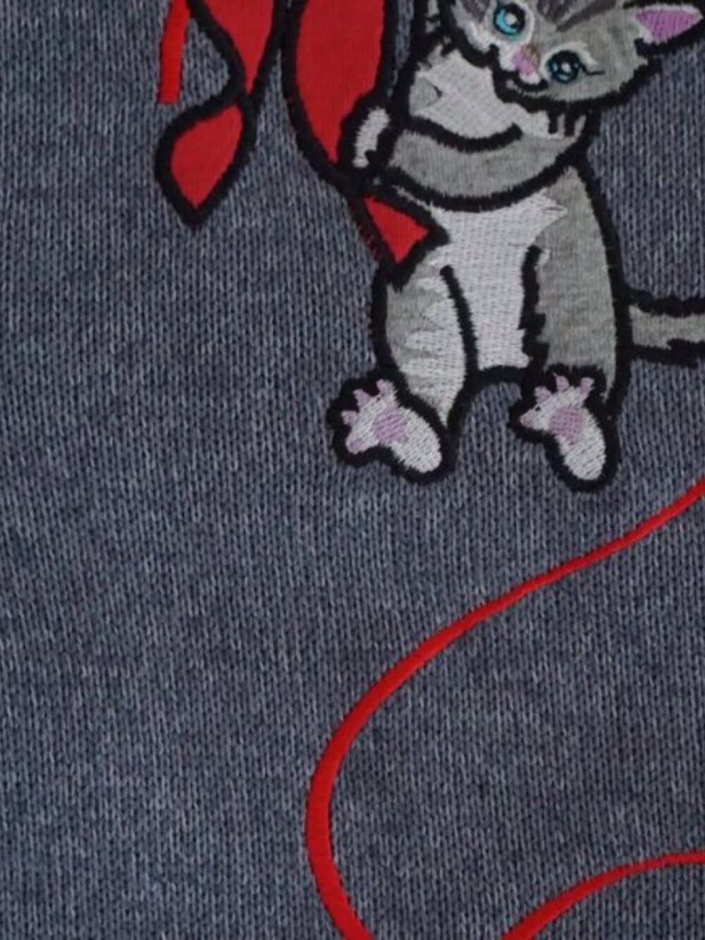 Vintage Blair Gray Cardigan Cats Yarn Holiday Cabincore Grandmacore Festive M - Picture 8 of 9